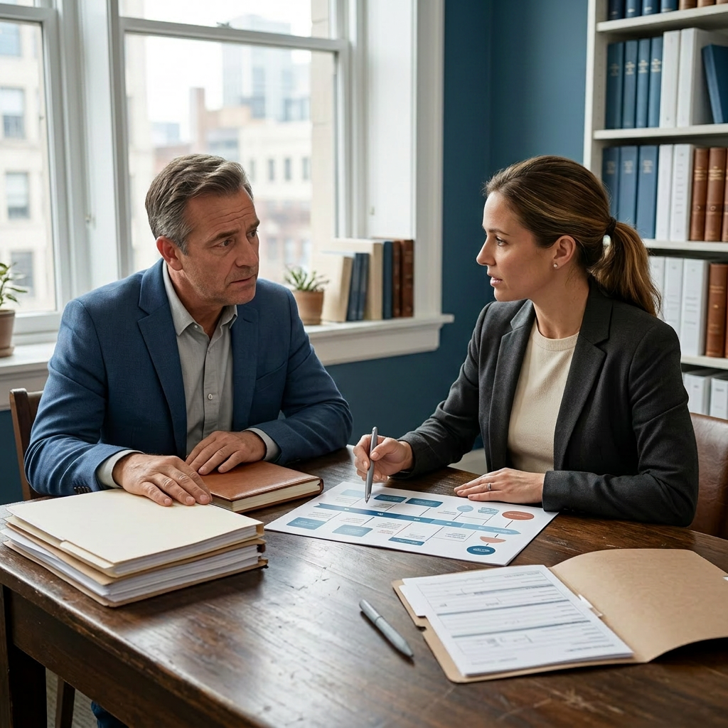 Casal de idosos a analisar documentos financeiros